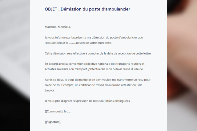 Exemple lettre de démission ambulancier