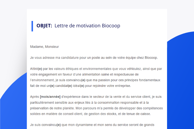 Exemple de lettre de motivation Biocoop
